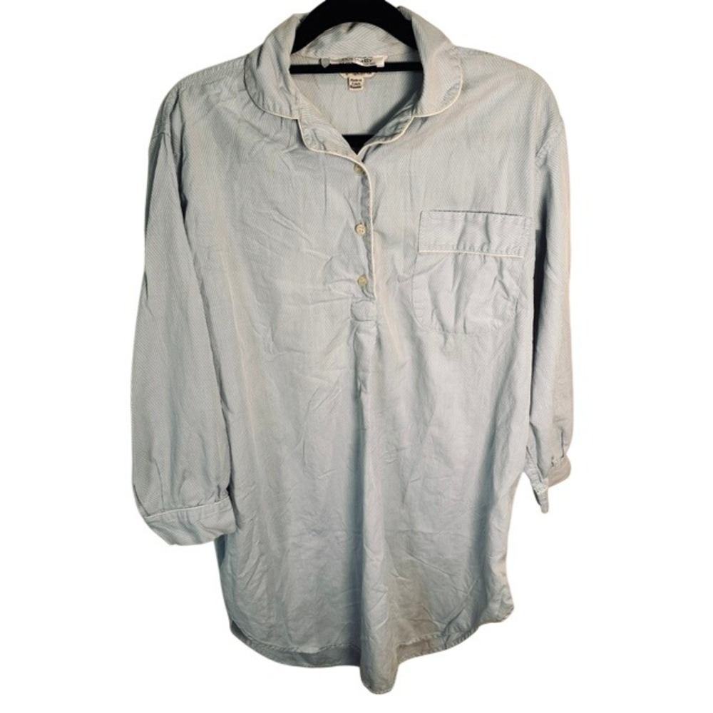Bonsoir Kassatly Palm Beach Nightshirt 80s Blue Herringbone Cotton Petite